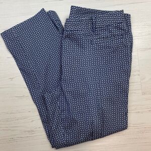 346 Brooks Brothers Natalie Fit Ankle Blue White Geometric Pattern Pants Size 10